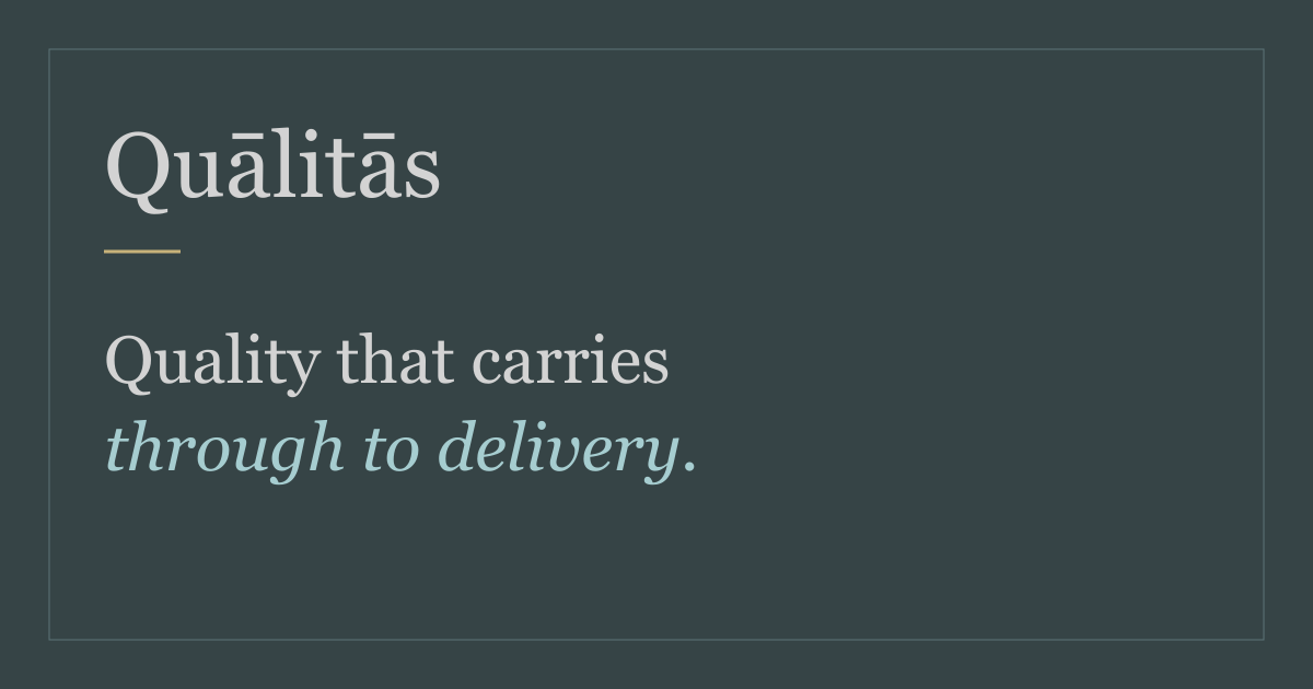 Quālitās social sharing artwork with the website headline
